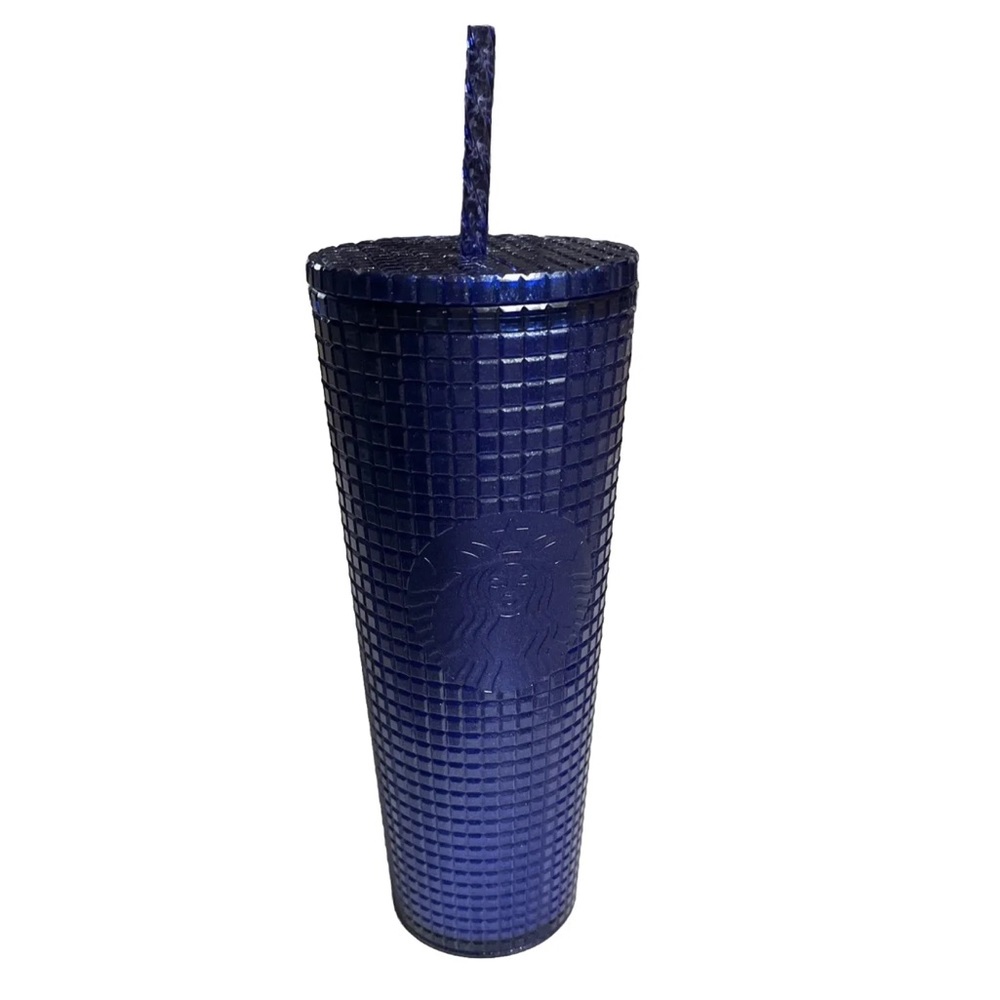 NWT Starbucks 2023 August Release Purple Blue Glitter Metallic Grid Tumbler